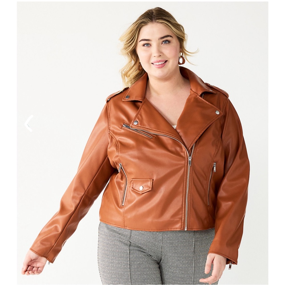 NWT Nine West Faux-Leather Moto Jacket Brown Plus Size 4X